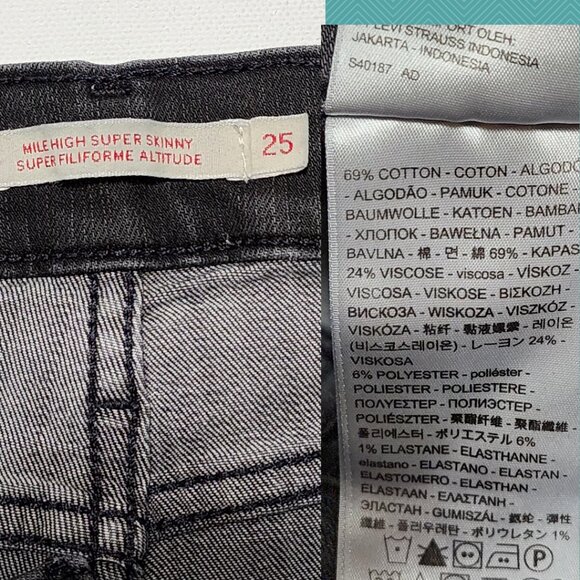 Levi's Black Wash Stretch Denim Mile High Super Skinny Jeans - Picture 5 of 5